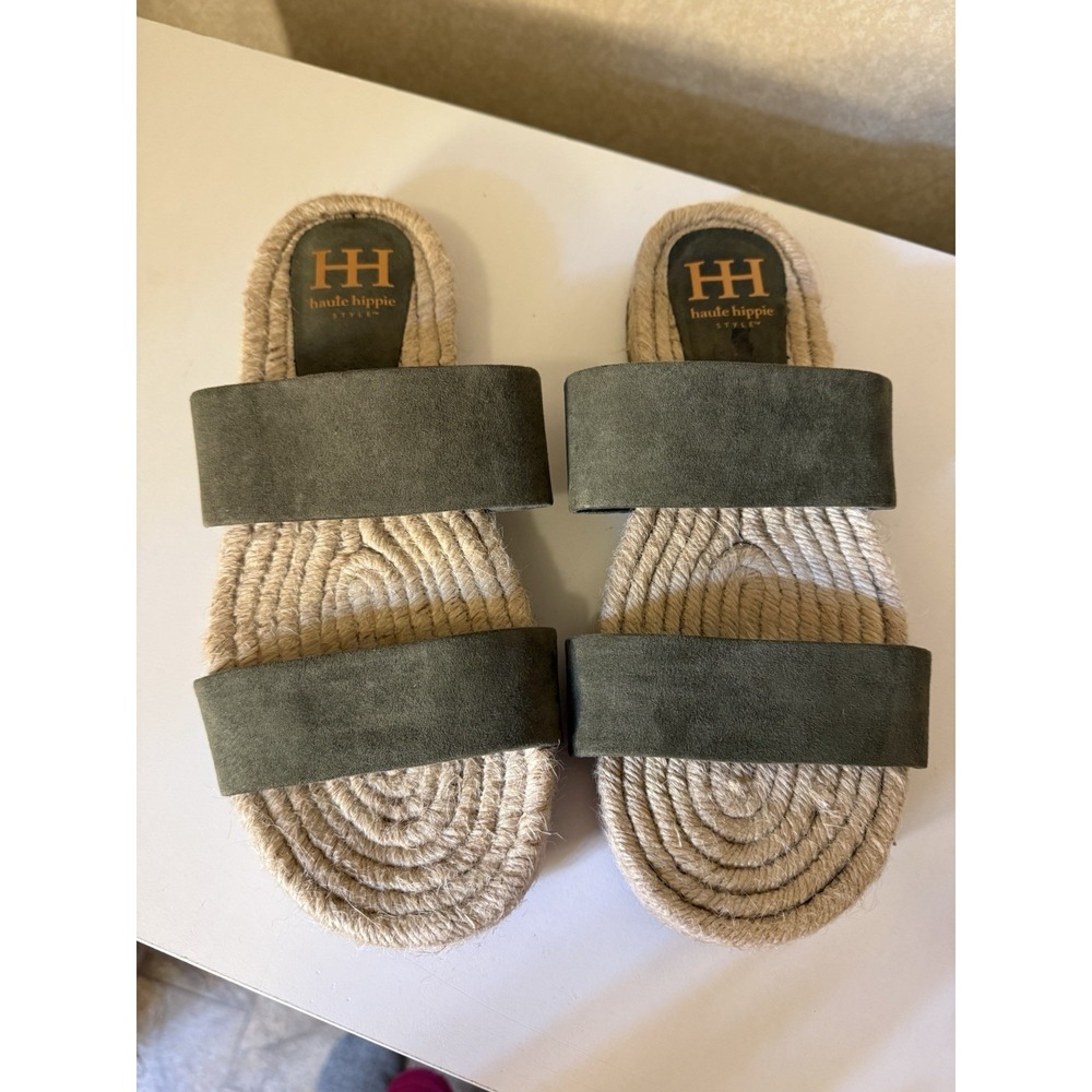 Haute Hippie Style Nori Olive Green Espadrille Slide Sandals Womens Size 10 M